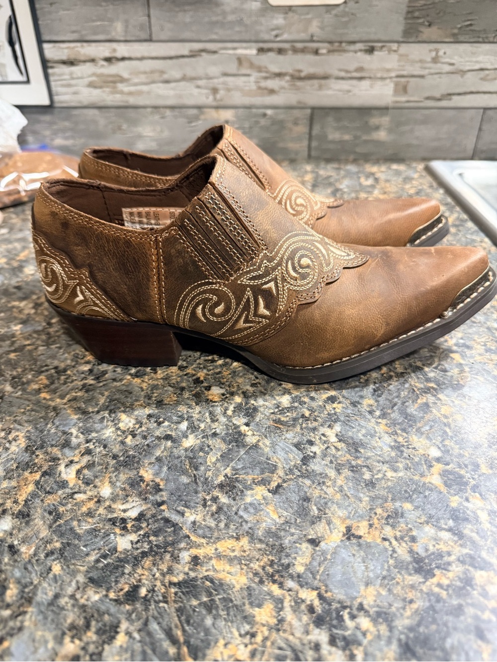 Durango Brown leather Embroidered Western Ankle Boots - Women's 6.5